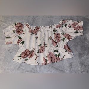 White floral off shoulder crop top